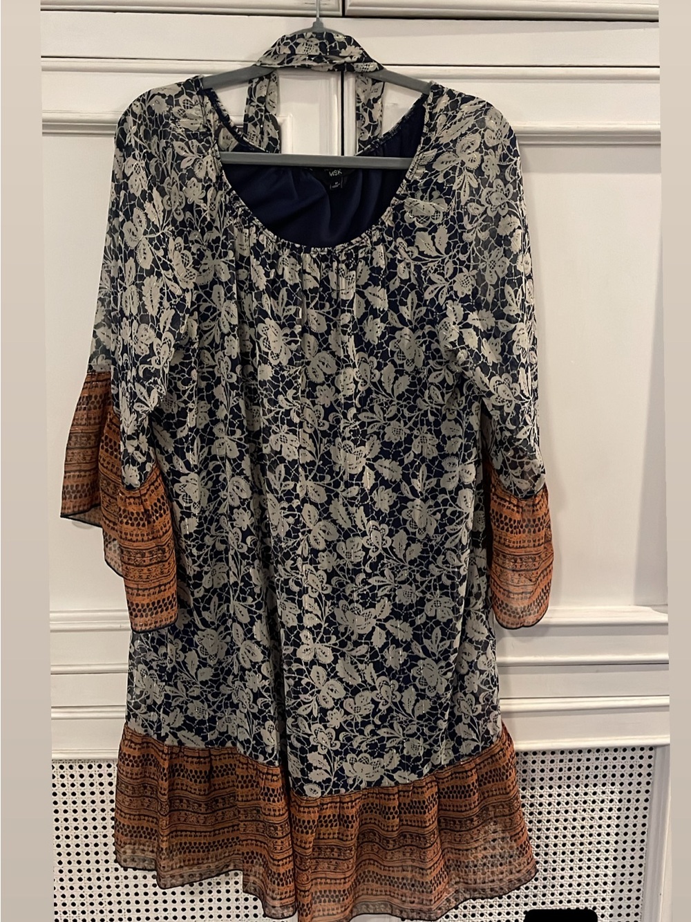 Floral Navy and Brown Mixed-Print Tunic Dress